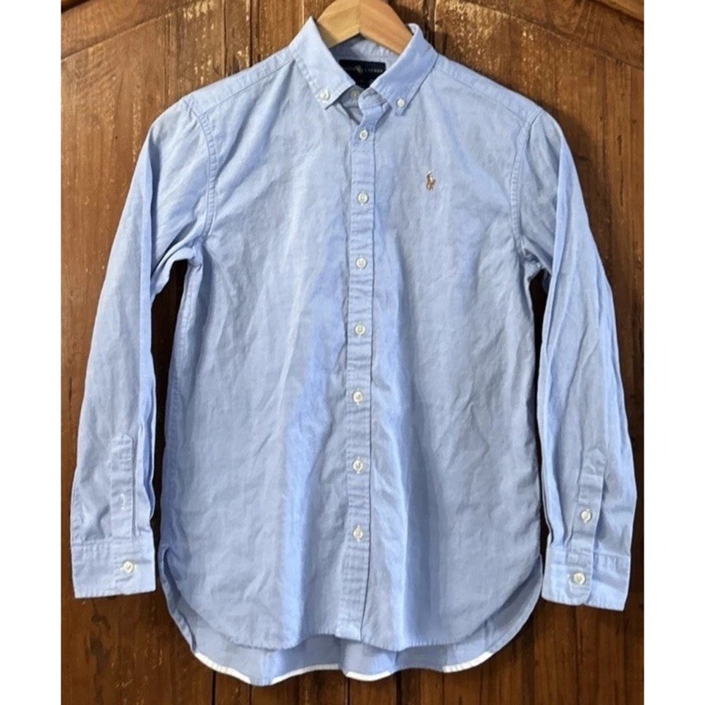 Rare Boys Ralph Lauren Long Sleeve Spelllout Button Down Shirt Sz 12 - Picture 7 of 8